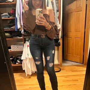 Brown strapless crop top size medium